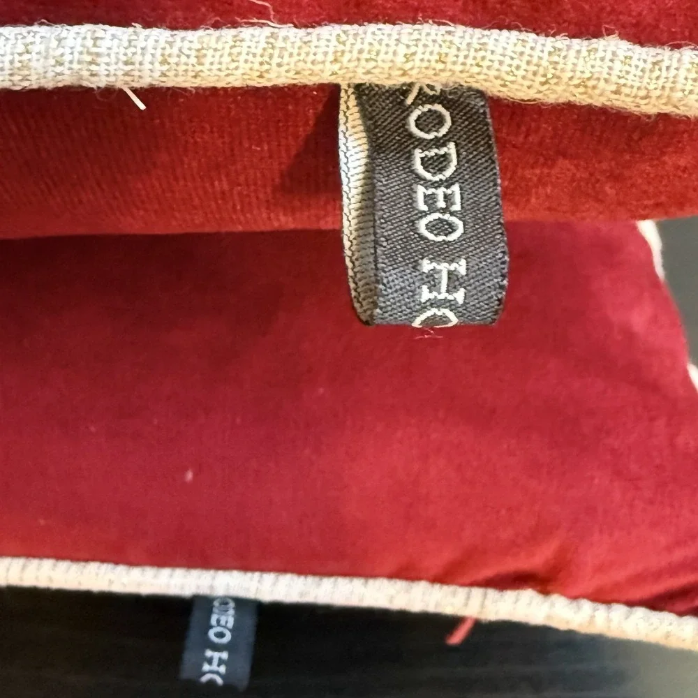 Rodeo Home Velvet Down Pillows 20x20 Set of 2 Red Embroidered Holiday Home